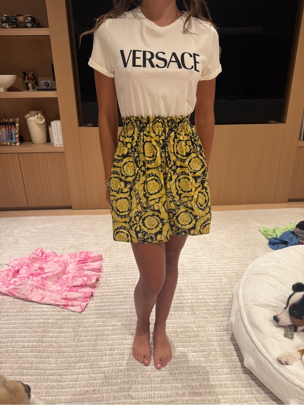 Versace Black and Yellow Baroque Mini Skirt